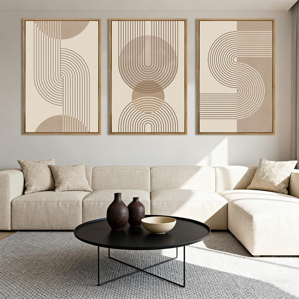 Anyzal Large Neutral Boho Beige Framed Wall Art 16x24 Inch Abstract Modern Ca...