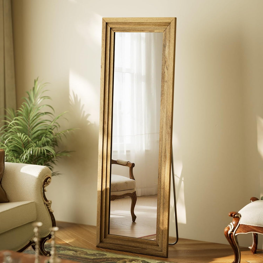 Full Length Mirror 65"X22", Brown Large Floor Mirror with Solid Woo...