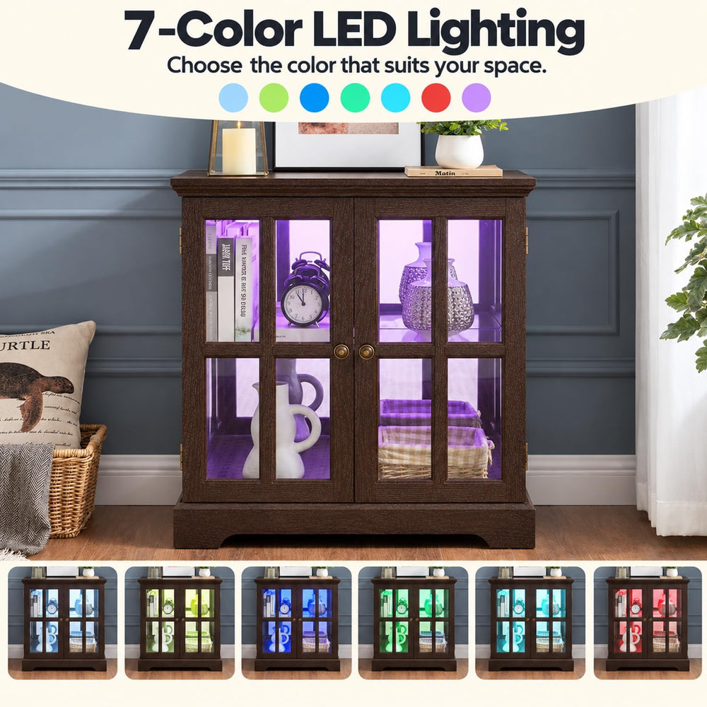 30" Curio Display Cabinet with Glass Doors, LED Light & Shelves