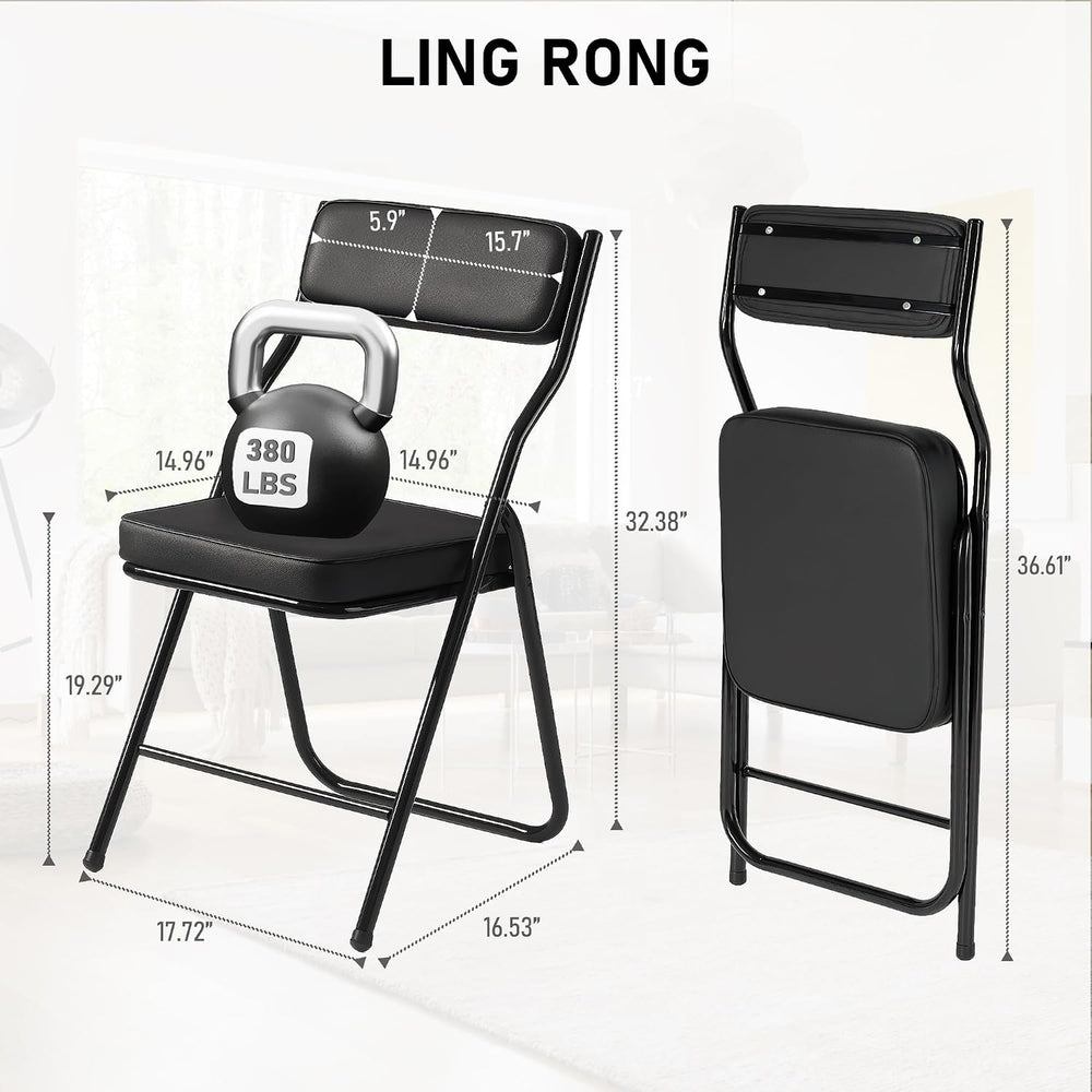 4 Pack Black Folding Chairs with Thick Padded Seat & Backrest