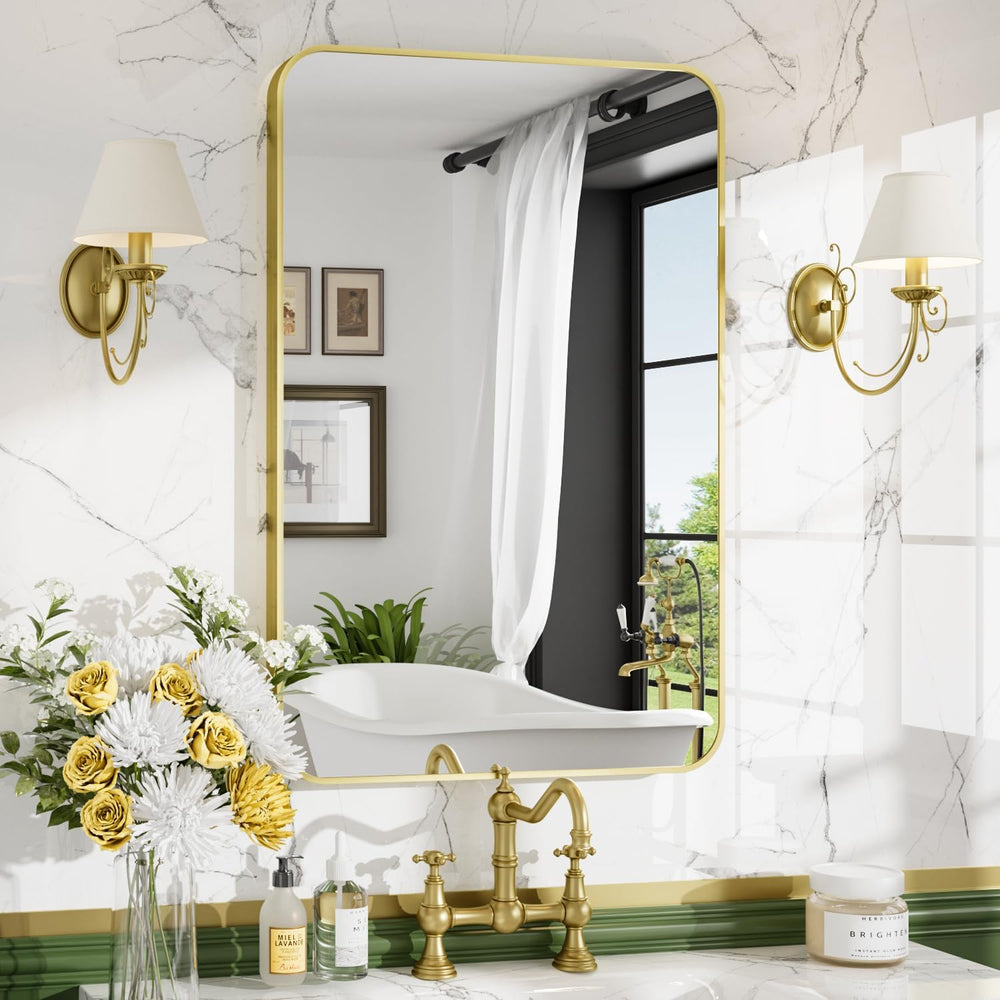 24"x36" Brushed Gold Bathroom Mirror, Rectangle Vanity Mirror for O...