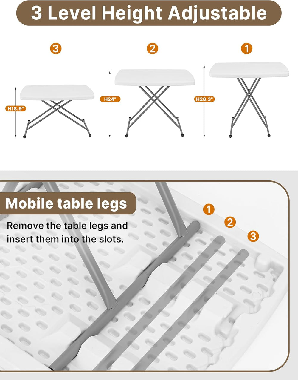 Small Folding Table 30 Inch Adjustable Height Portable TV Tray