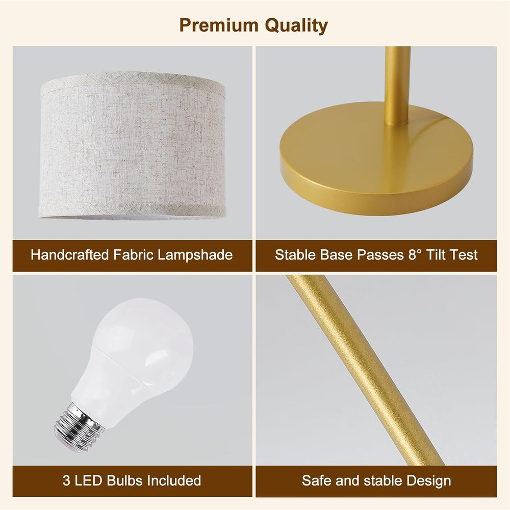 Dimmable Floor Lamp with Remote, Beige Shade Gold Pole