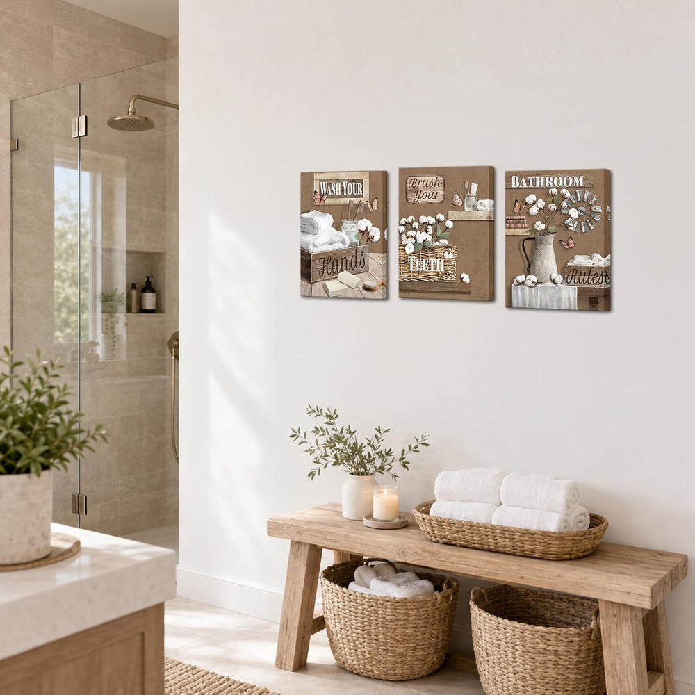 LoveHouse Rustic Bathroom Wall Art Farmhouse Decor Painting(Brown)