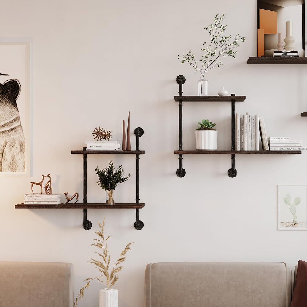 Industrial Pipe Shelving Wall Mounted, Rustic Floating Shelves Wall Shelf Uni...