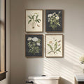 Framed Vintage Botanical Floral Wall Art for Bathroom, 4 Piece 8x10 In
