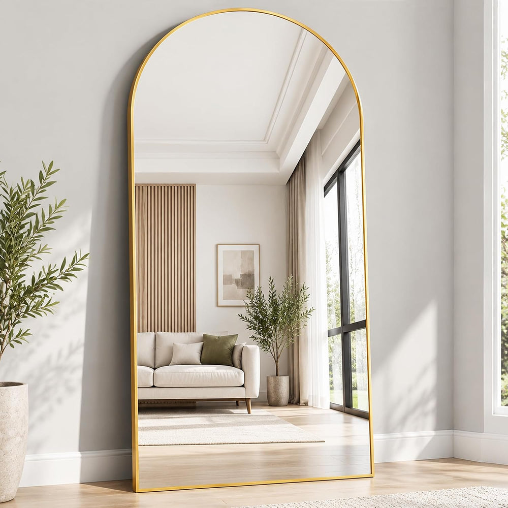 Full Length Mirror, 71″x30″Arched Large Floor Body Mirror (Gold)