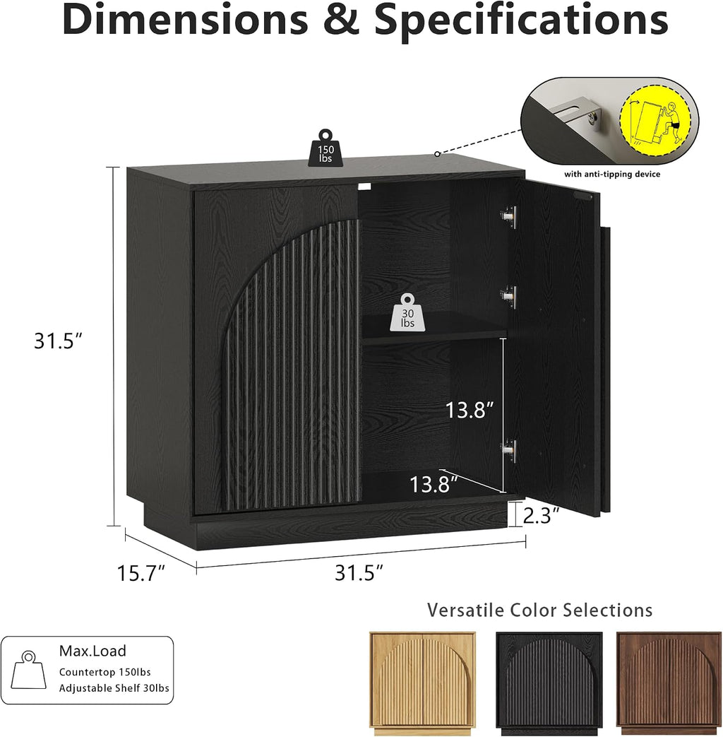 win2win 31.5" Small Buffet Cabinet with Storage, Arched Doors, Black, 1PCS