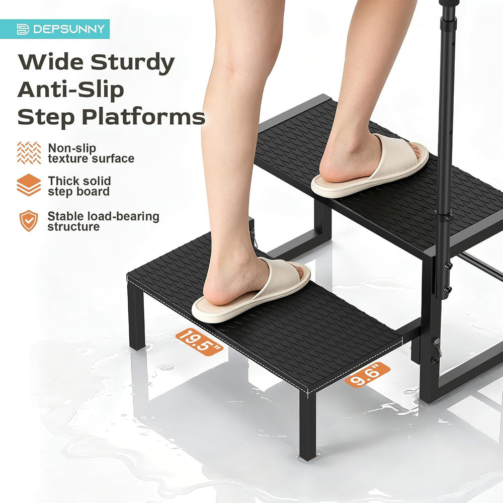 2-Step RV Steps with Handrail, Heavy Duty Anti-Slip Folding Stairs