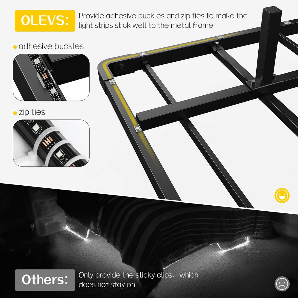 OLEVS King Size Floating Bed Frame Metal with LED Light & Charging Station