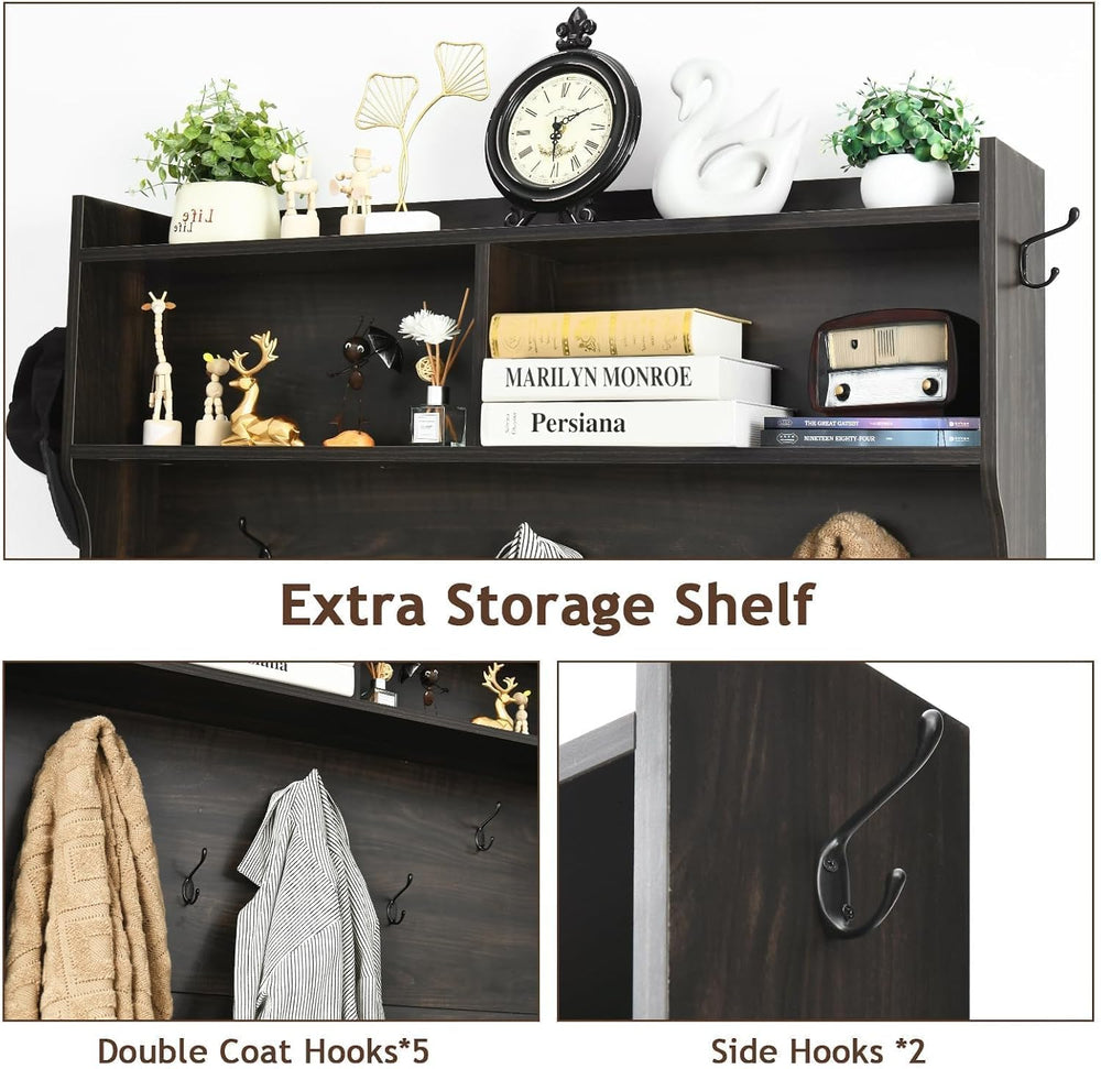 4ever2buy Farmhouse Hall Tree with Bench & Shoe Storage，Oak