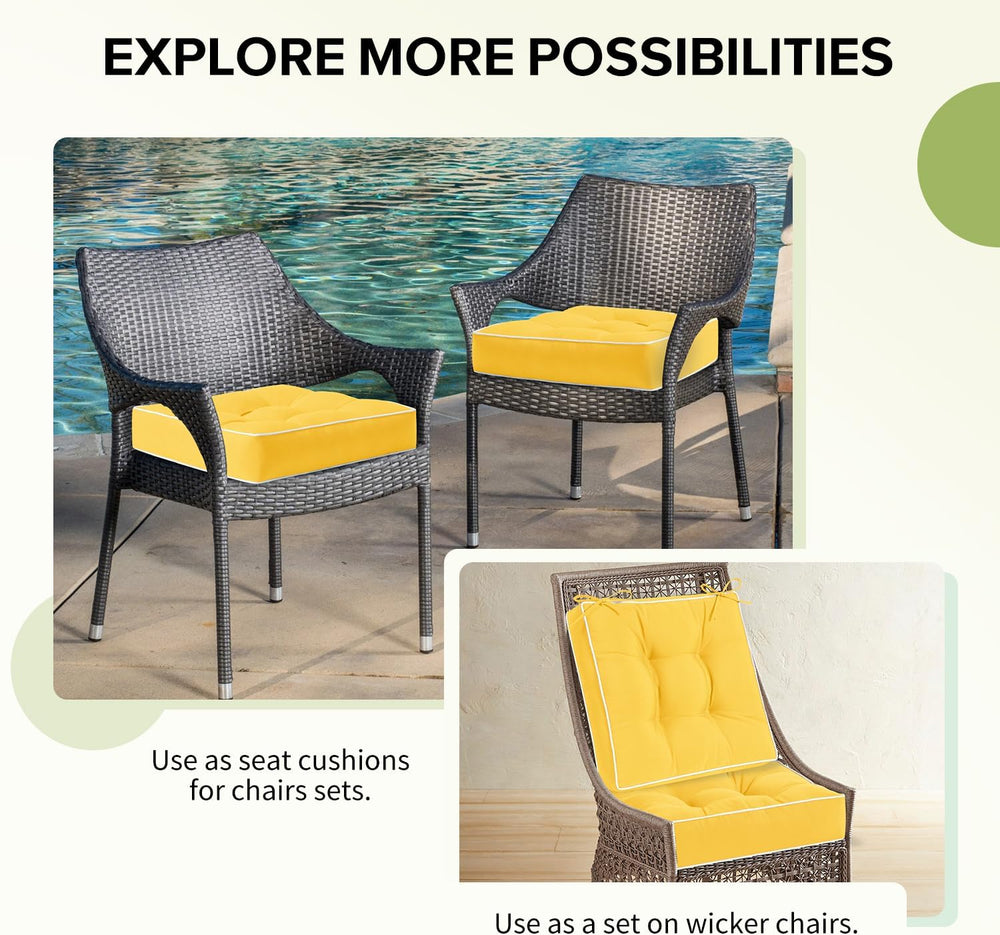 HARBOREST Outdoor Chair Cushions Set of 2, Tufted Patio Chair Cushions with T...