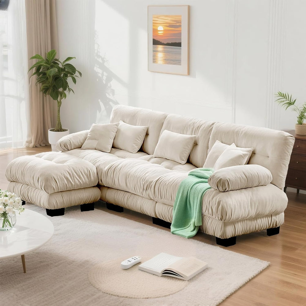 SoarFlash Velvet Sectional Sofa Ottoman, Camel