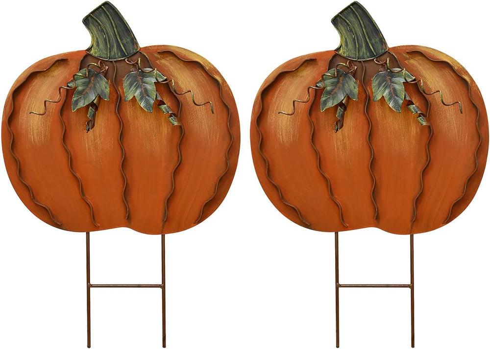 17" H Metal Pumpkin Garden Stake Fall Decor Decorative Pumpkin Yard Sign