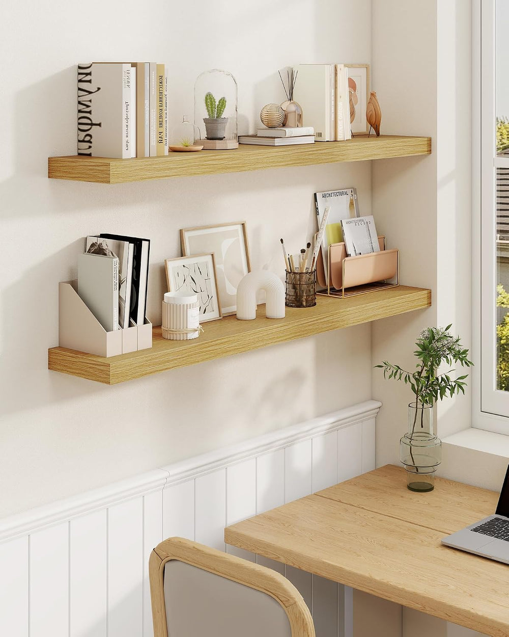 Marsmiles 55" Floating Shelves for Wall, Wooden Shelves with Invisible B...