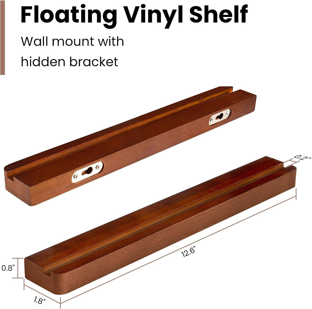 Heimlove Vinyl Wall Mount Solid Wood Record Shelf Display, Walnut, 6 Pack