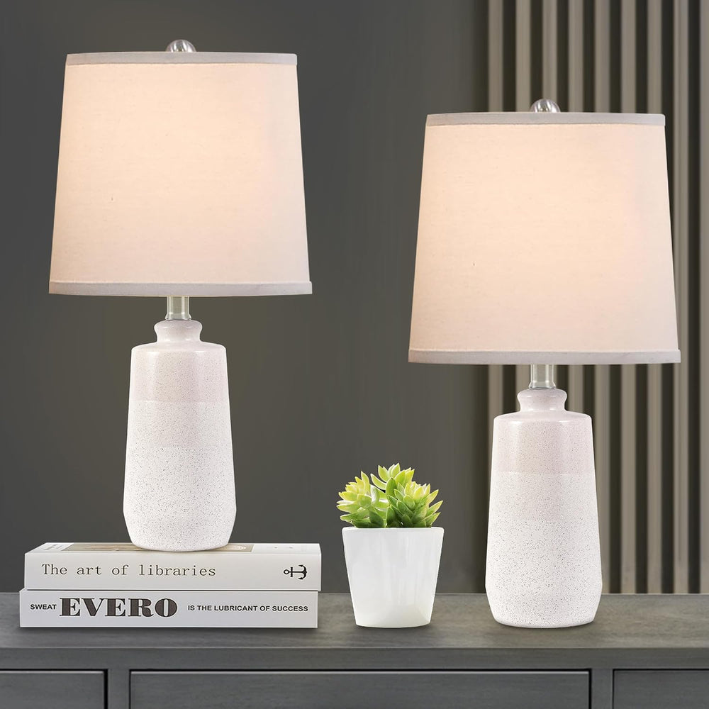 20.5" Ceramic Nightstand Lamps Set of 2 for Bedroom, White End Table Lamps