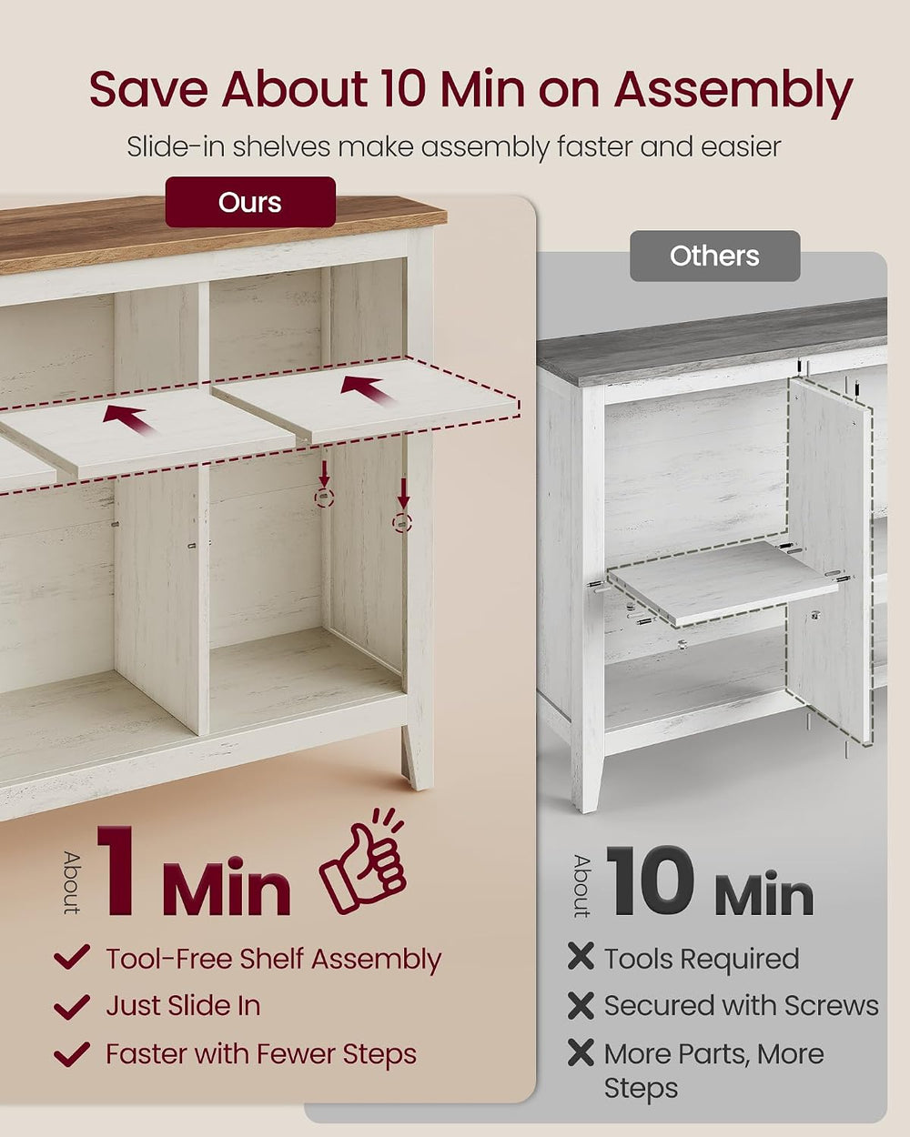VASAGLE Farmhouse Bookshelf, 6-Cube Storage Organizer with Legs