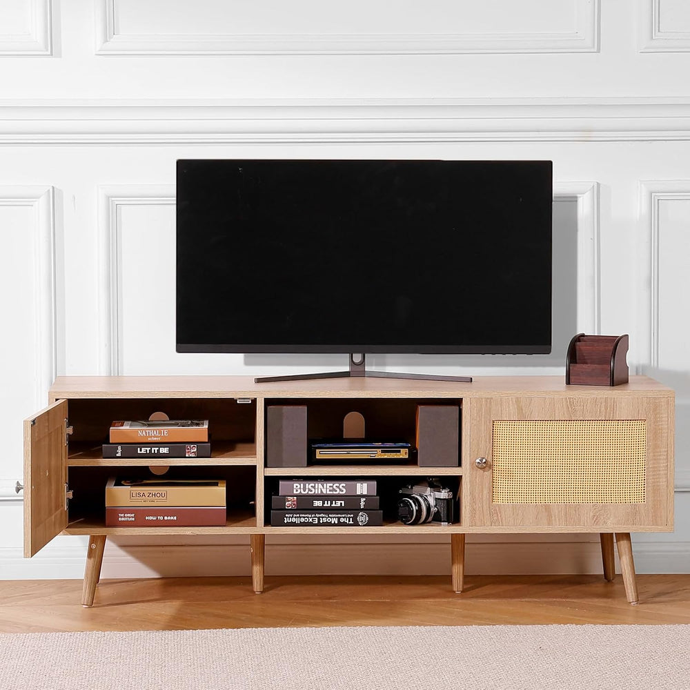 VEVOR Rattan TV Stand, Mid Century Modern TV Stand for 65 inch TV, Boho Ratta...