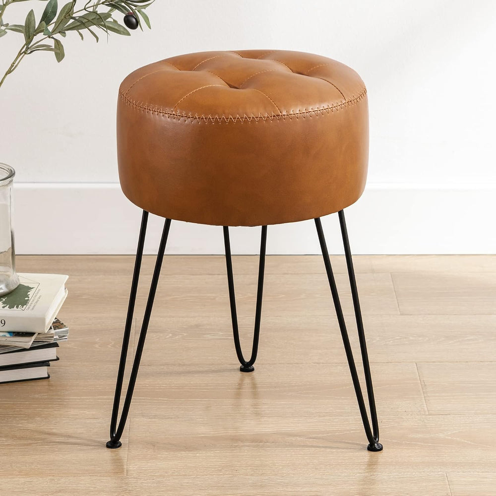 LUE BONA Faux Leather Vanity Stool Chair for Makeup Room,Brown Stool for Vani...