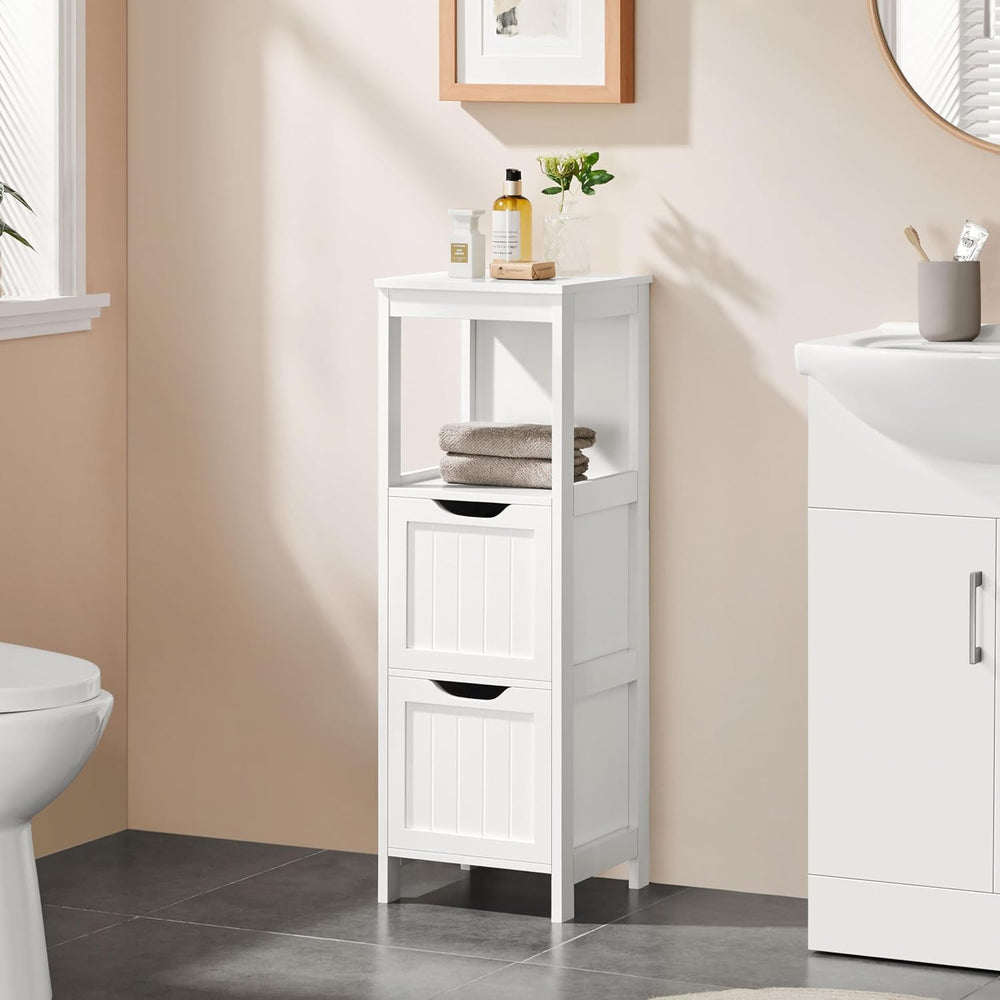 Yaheetech Small Bathroom Storage Cabinet with 2 Drawers & Open Shelf, White