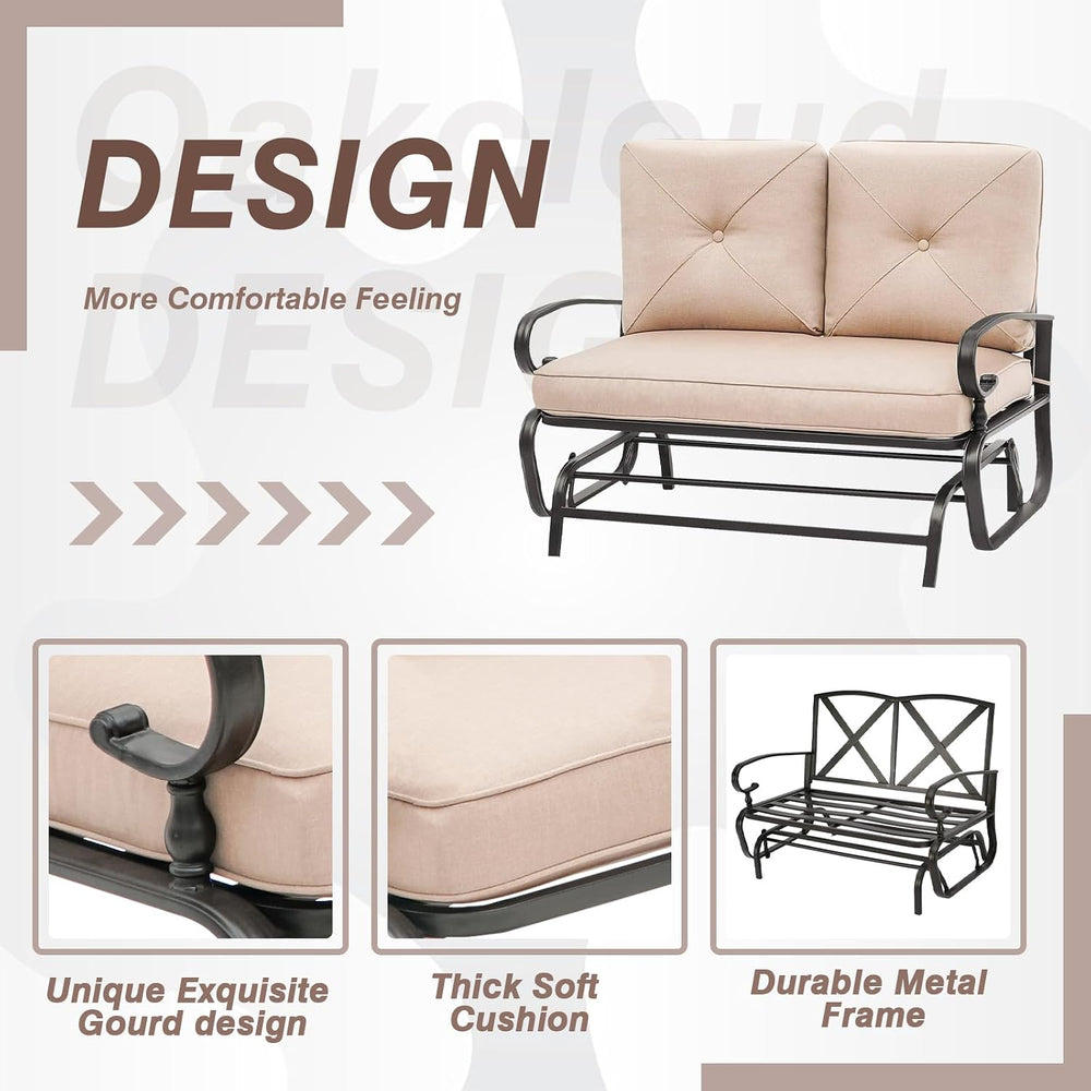 Outdoor Glider Rocking Bench 2 Person Patio Loveseat Steel Frame Furniture Se...
