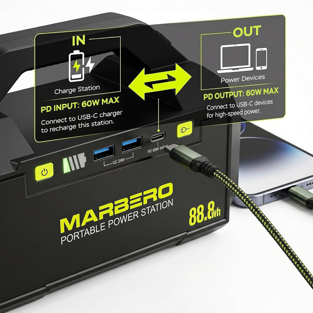 MARBERO Portable Power Station with AC Outlet 100W Solar Generator 88.8Wh