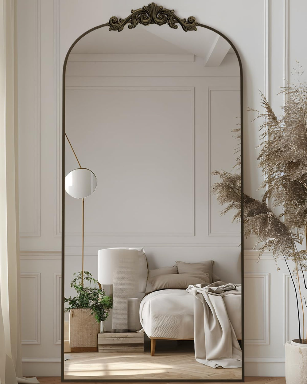 Antok Arched Full Length Mirror, 71"x28" Floor Mirror with Carved, ...