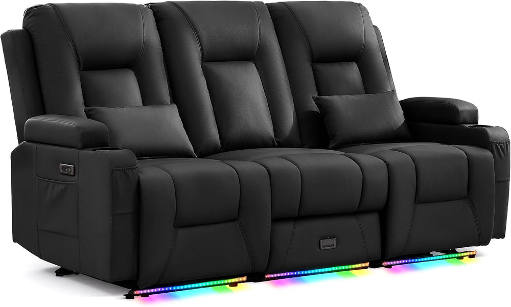 URRED Wall Hugger Power Reclining Loveseat Sofa，Black：77.3" - 3 Seats