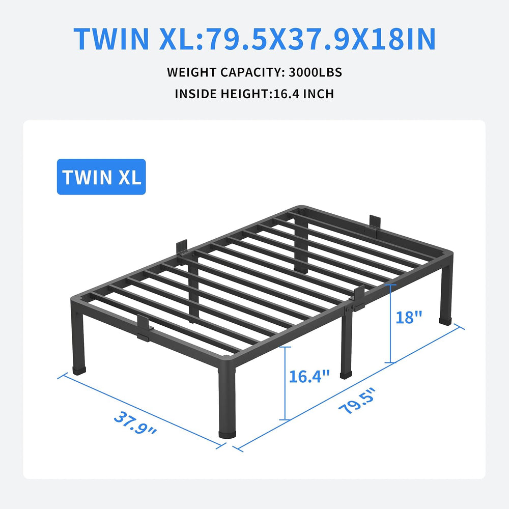 MAF 18 Inch Twin XL Bed Frames with Round Corner Leg Mattress Slide Stopper