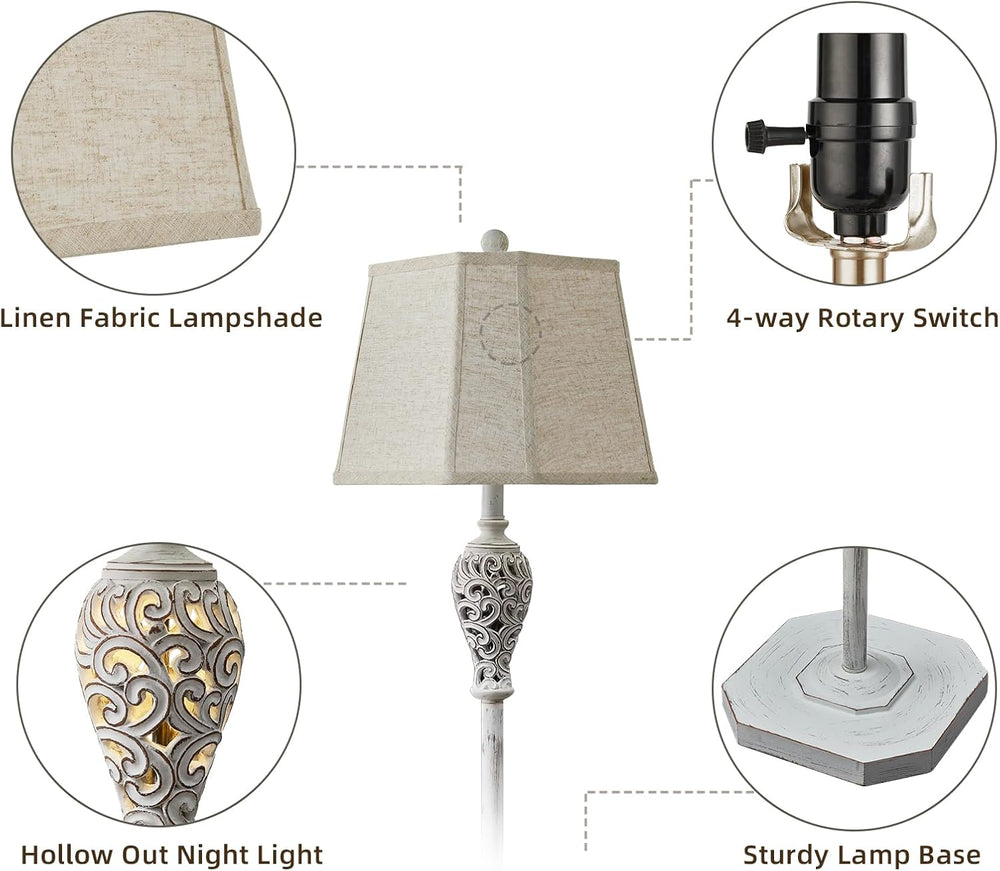 65'' Rustic Floor Lamp for Living Room with 2 Light Sources