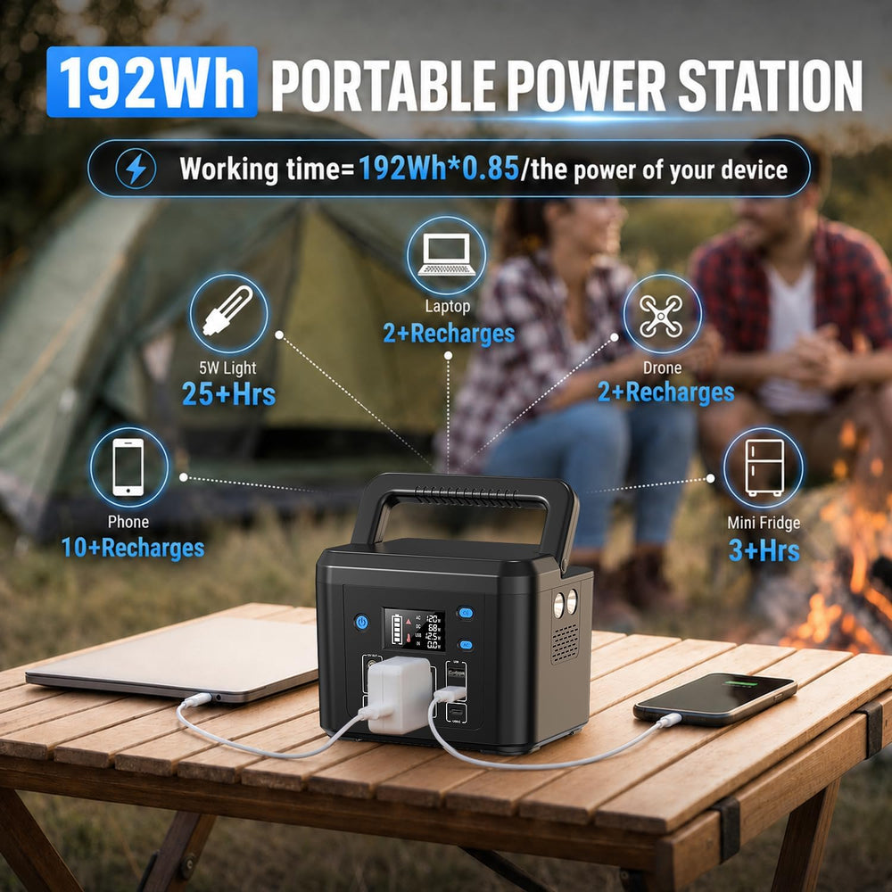 200W Portable Power Station, 192Wh LiFePO4 Solar Generator for Camping