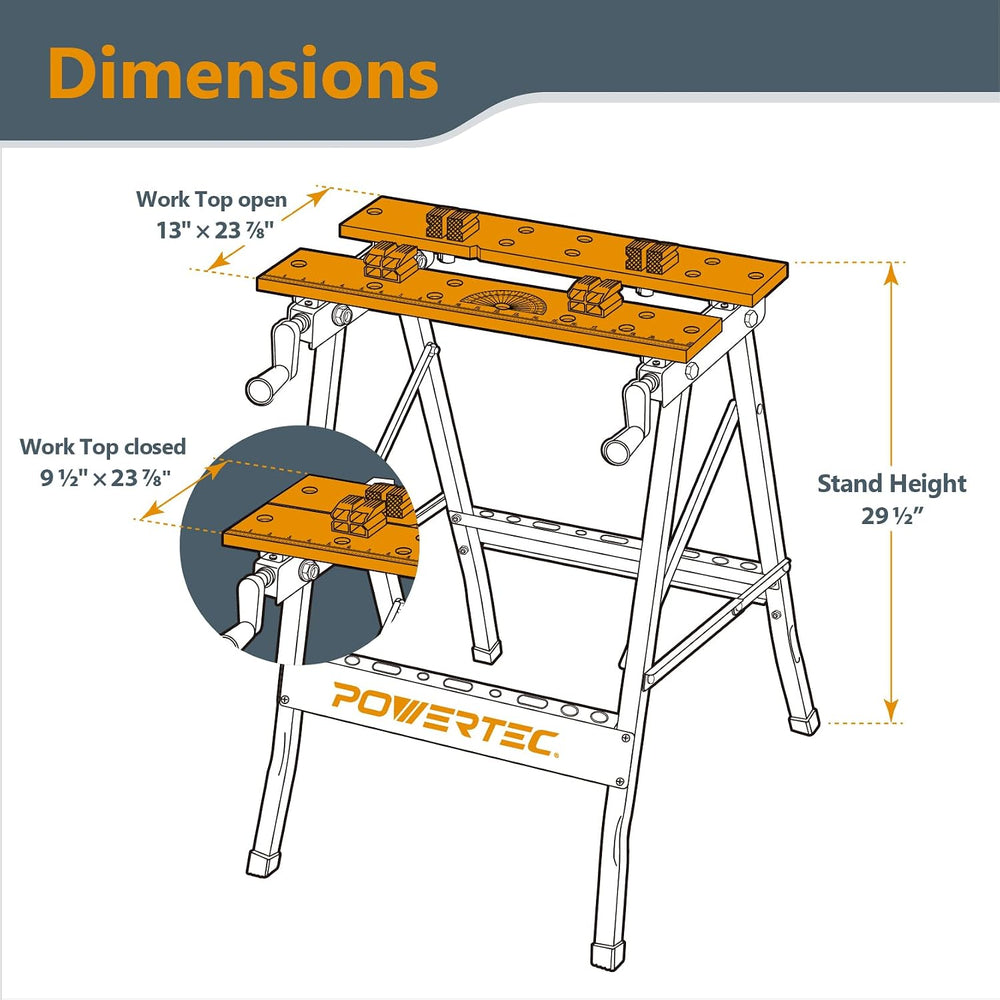 POWERTEC Portable Small Workbench with Vise, Imprinted Ruler and Protractor S...