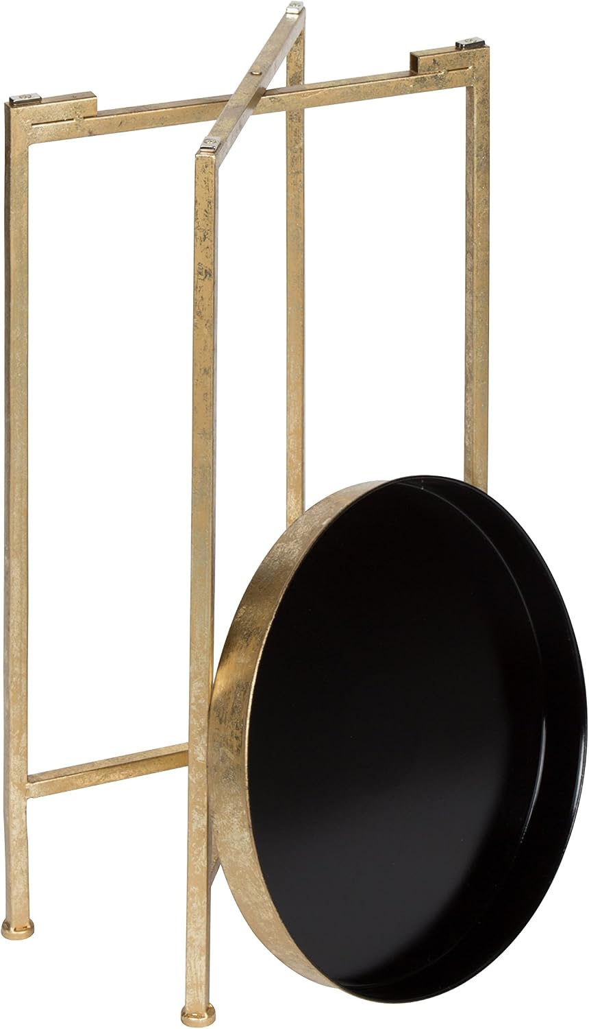Kate and Laurel Celia Round Metal Foldable Tray Accent Table, Black with Gold...