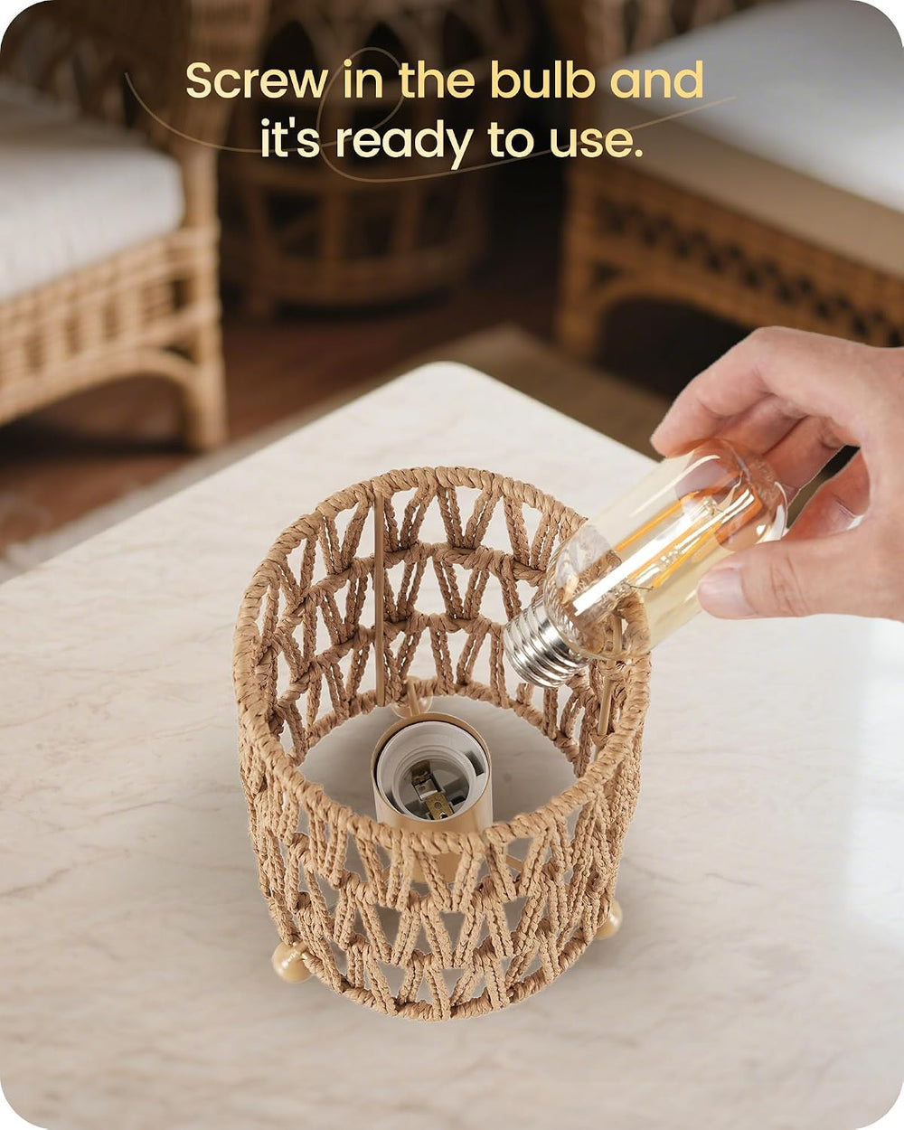 Boho Table Lamps Set of 2, Rattan-Style Small Bedside Lamps