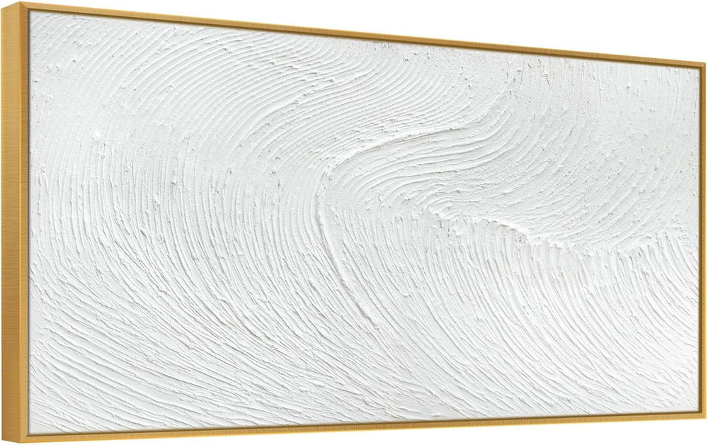 Large 100% Handmade Abstract Oil Painting White Texture Framed Wall Art