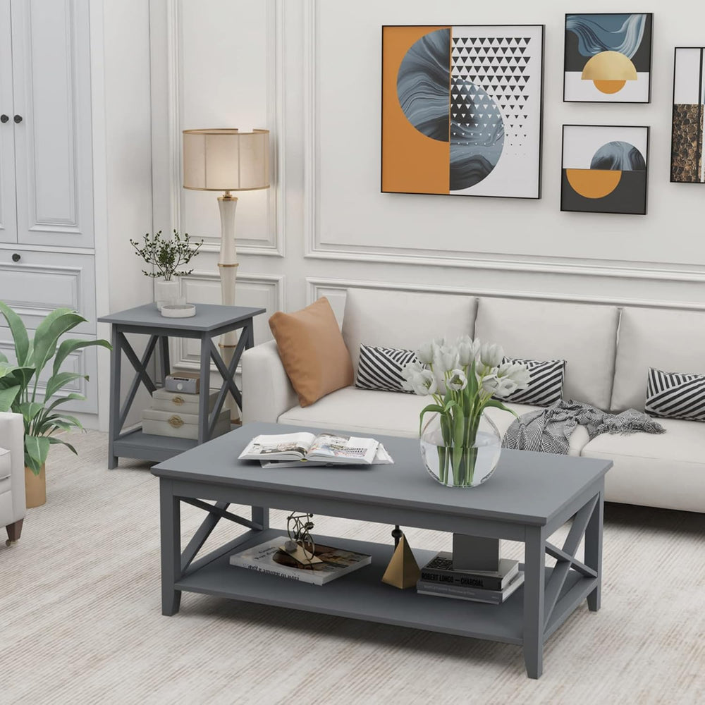 ChooChoo Coffee Table Classic X Design for Living Room, Rectangular Modern Co...