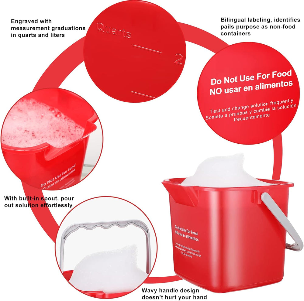 Roshtia 6 Pcs 3 Quart Sanitizing Cleaning Bucket Square,Green,Red