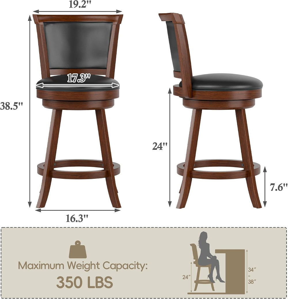 Swivel Bar Stools Set of 2, 24" Counter Height Barstools, Retro Brown