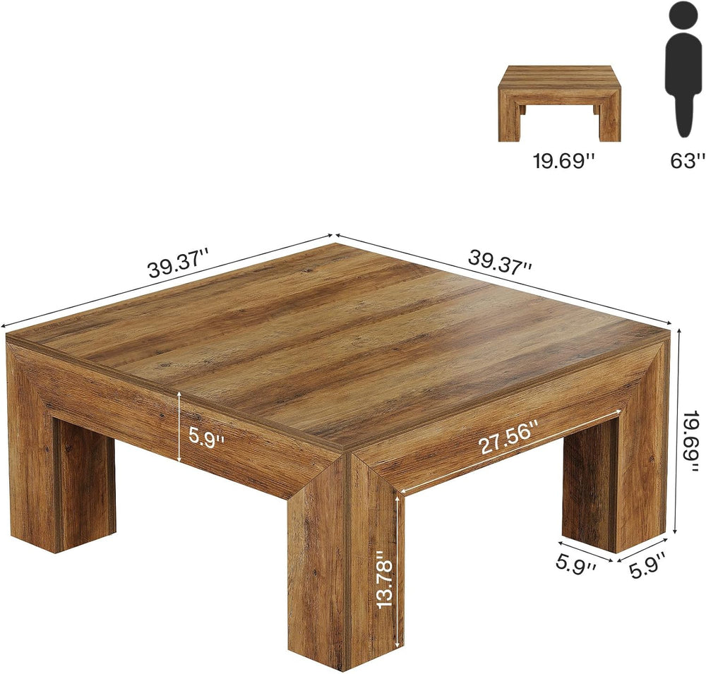 Tribesigns Farmhouse Square Coffee Table for Living Room, 39.37-Inch Low Larg...