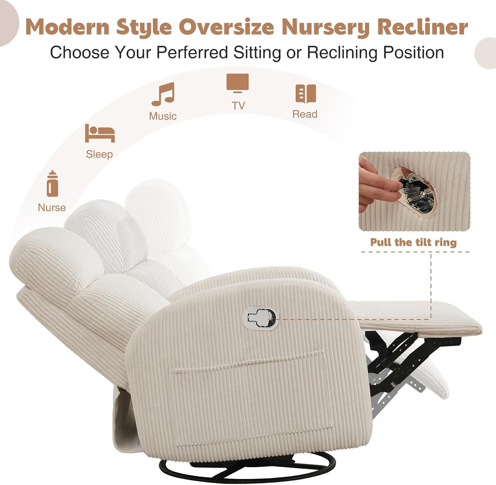 Manual Swivel Rocker Recliner, Small Recliners for Small Spaces