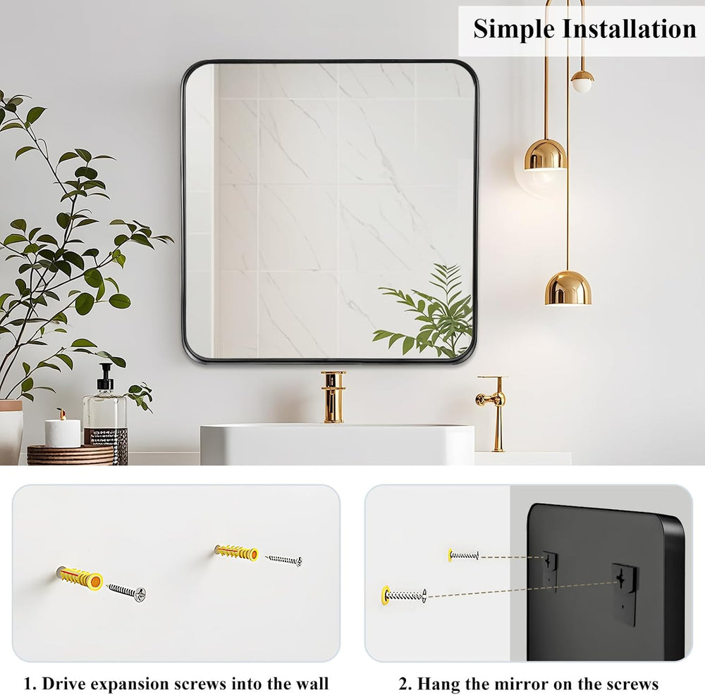 Black Bathroom Vanity Mirror Over Sink 28x28, Small Wall Square Mirror
