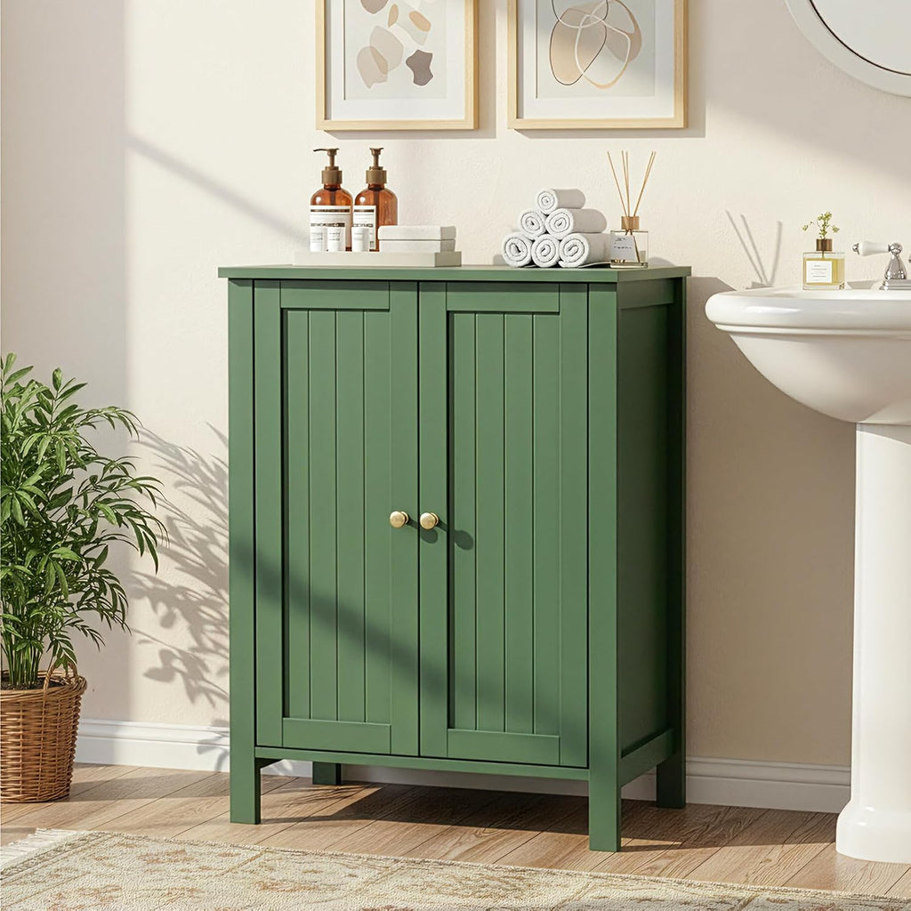Bonnlo Free Standing Bathroom Cabinet, Sage Green Accent Storage Cabinet with Doors, Small Wooden Floor Console Sideboard for Entryway, Living Room, 31.5" H