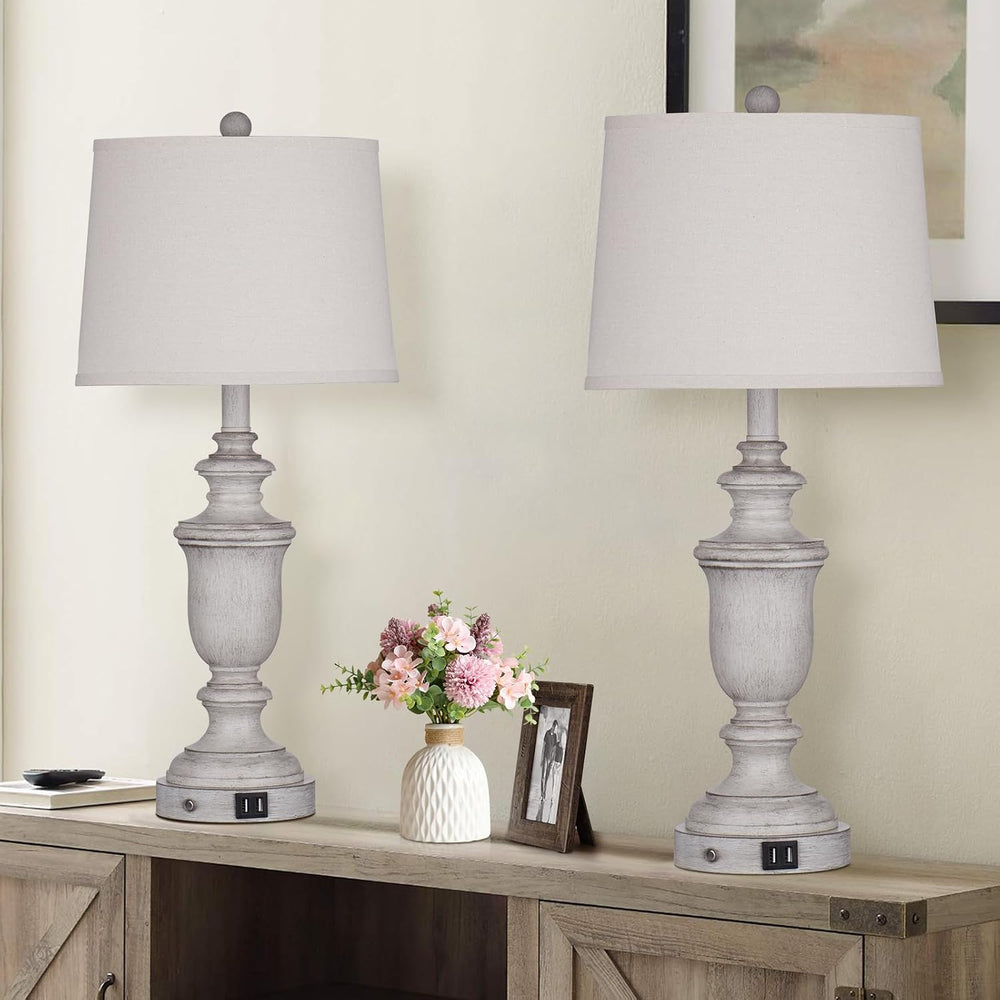 Cinkeda Farmhouse Table Lamps Set of 2 with USB Charging Port for Rustic Livi...