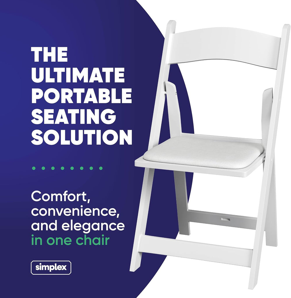 SIMPLEX Resin Folding Chairs, Padded Seat, 800 lb, White, 300 Pack