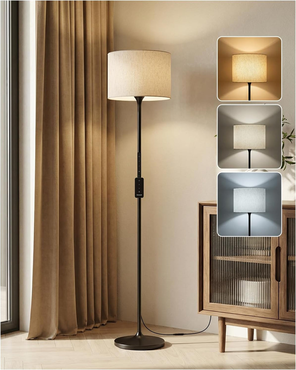 Honeywell F3 LED Floor Lamp, Dimmable Standing Lamp with Remote Control