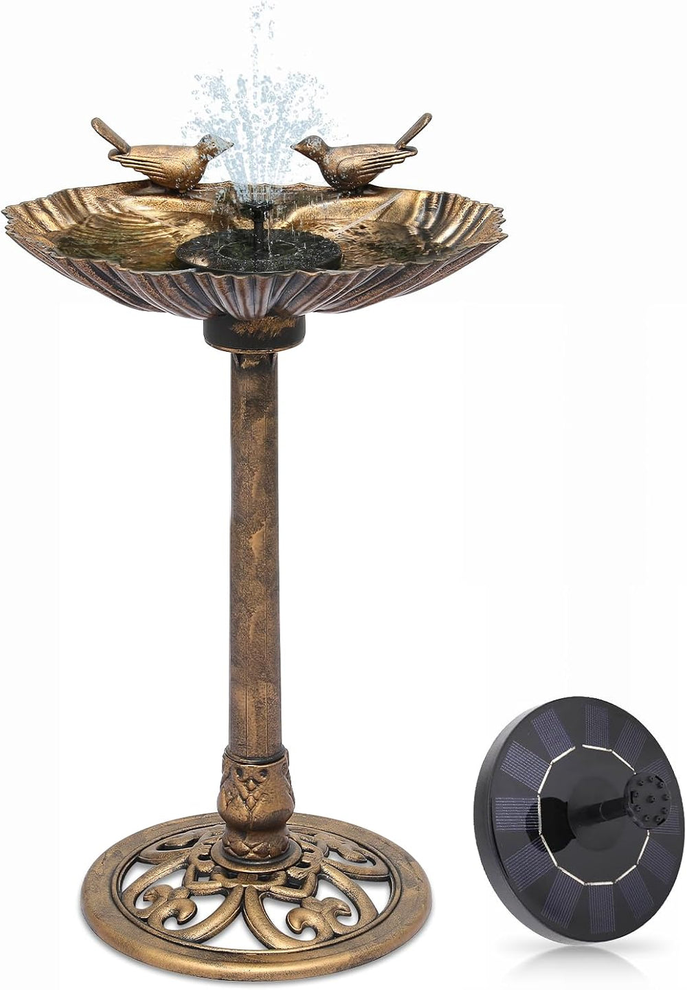 Magshion 31.5" Bird Bath with Solar Fountain for Outside, Bronze
