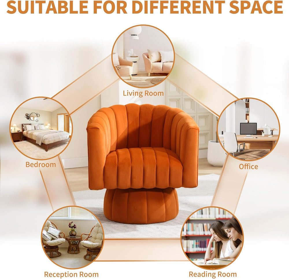 Swivel Accent Barrel Chair, Cute Comfy Small Round 360° Arm Chair, Velvet Sof...