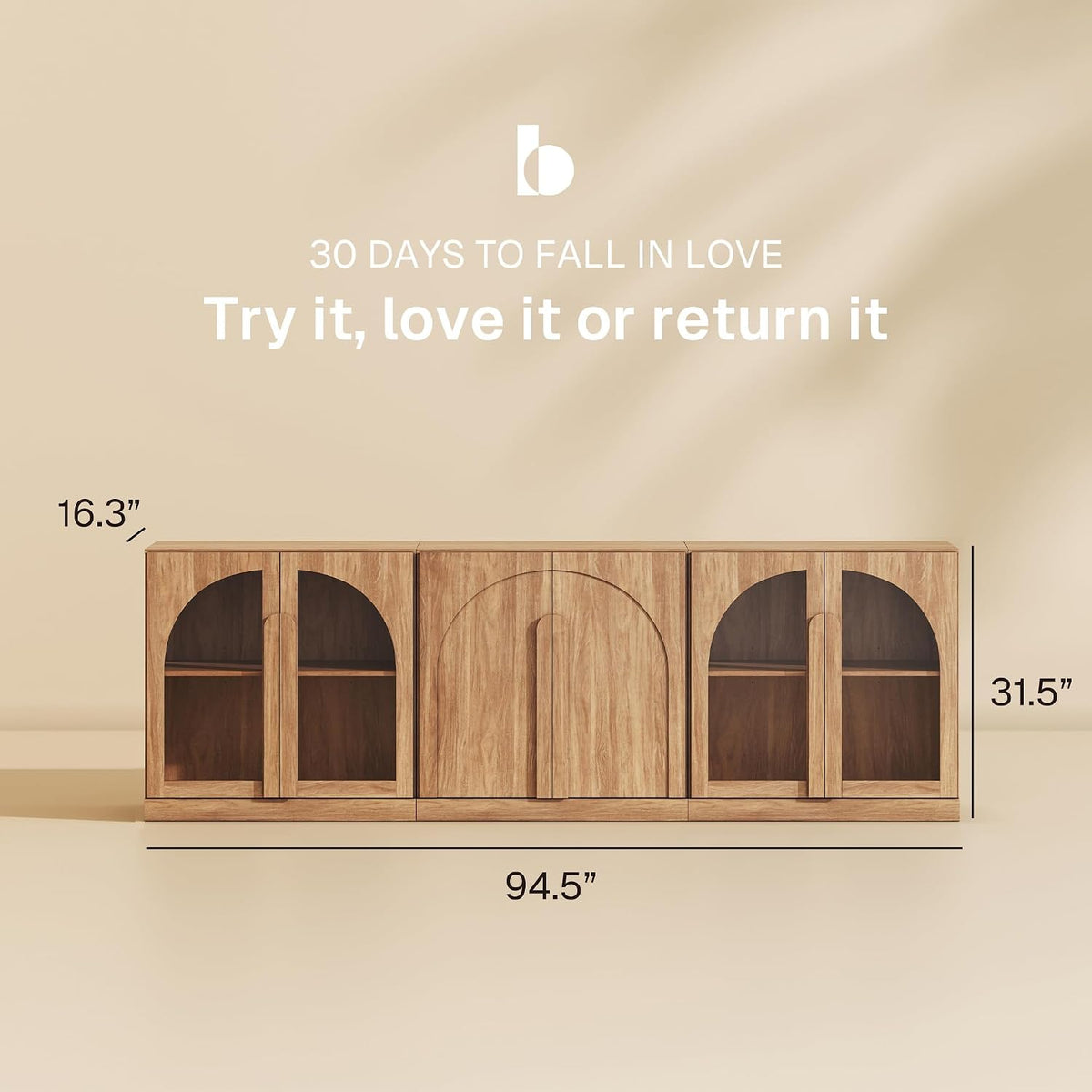 BELLEZE Bijou 3-Piece Modular Sideboard Buffet Cabinet - Camel