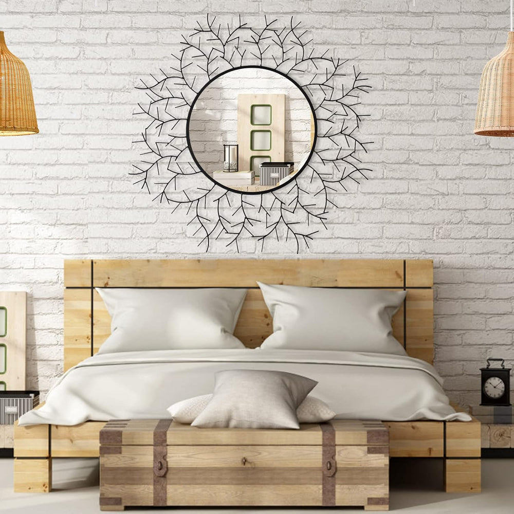 POZINO Round Wall Mirror, 30 Inch Circle Mirrors for Wall Decor, Black Metal ...